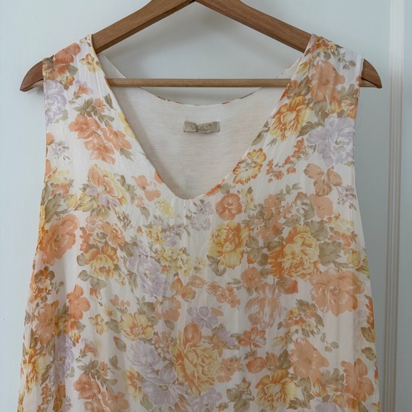 Giusy Silk Floral Lined Sleeveless V-Neck Flowy Top Orange Yellow Sz L: party - Picture 3 of 7